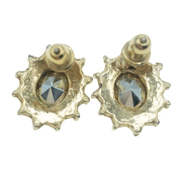 Vintage Aqua Blue Rhinestone Sunburst Stud Earrings - Picture 7 of 11